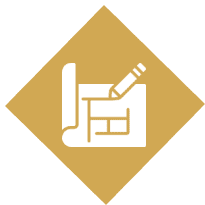 Blueprint and pencil icon on diamond background